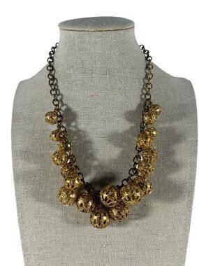 Gold Tone Dangle Cluster Filigree Ball Orb Charm Choker Necklace Retro
